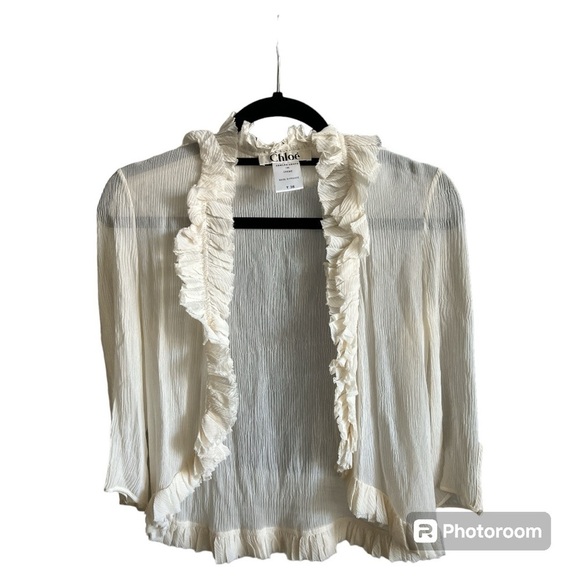Chloe Sweaters - Chloé early 2000s Cream Silk sheer ruffled bolero size Small